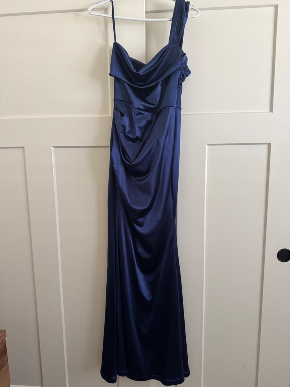 Windsor One-Shoulder Navy Satin Gown